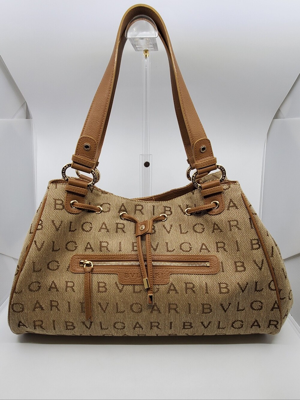 Bulgari Logo Mania Canvas Shoulder/tote Bag